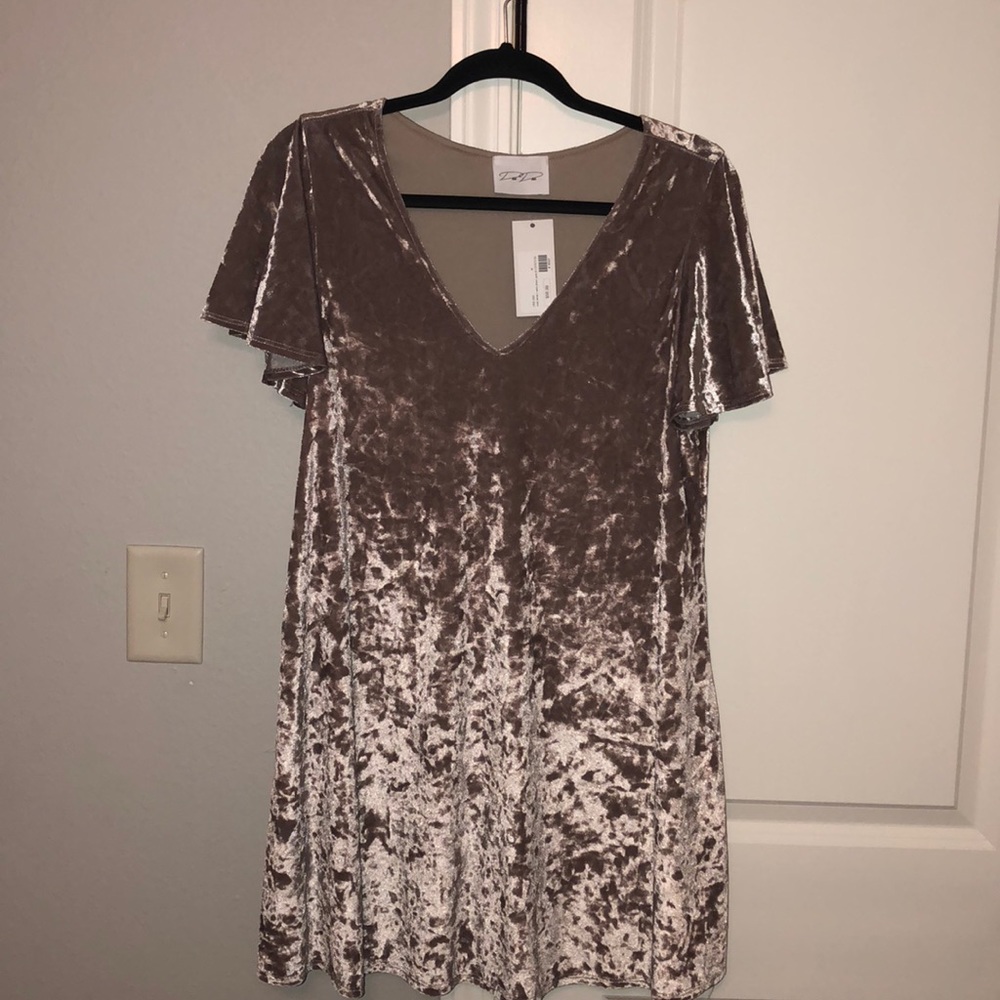 Grey velvet v neck dress